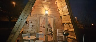 fully-equipped wooden chalet with whirlpool bath