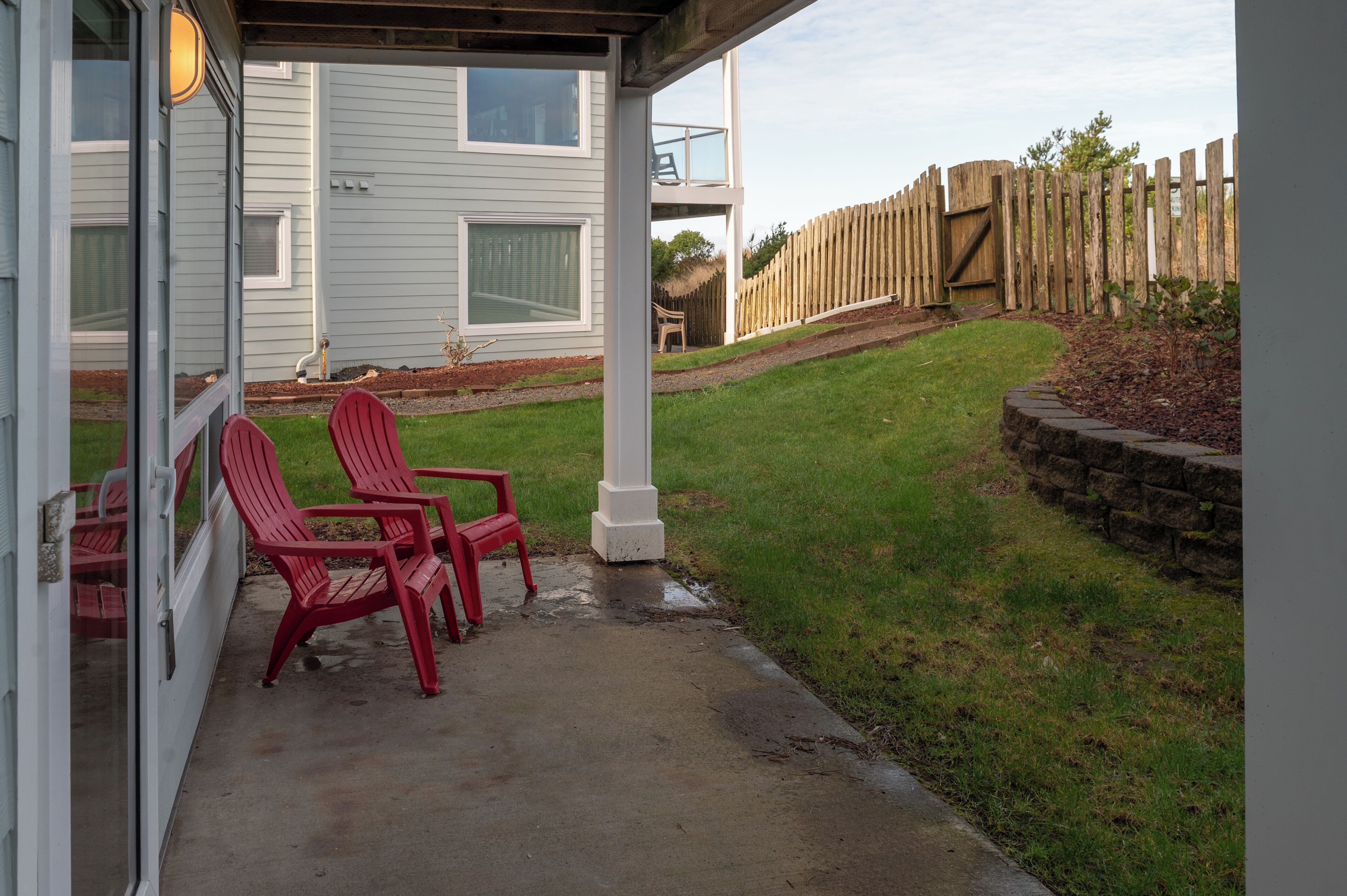 Outdoor patio with seating, great for relaxing outside.