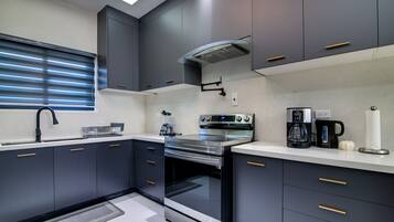 Fridge, microwave, oven, dishwasher