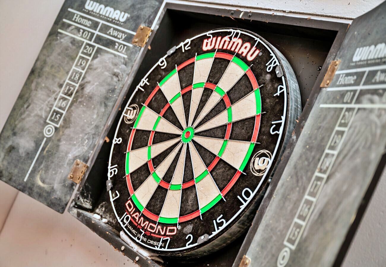 Eine Dartscheibe mit dem Schriftzug 'WINMAU' und einer Punktzahl von 301.