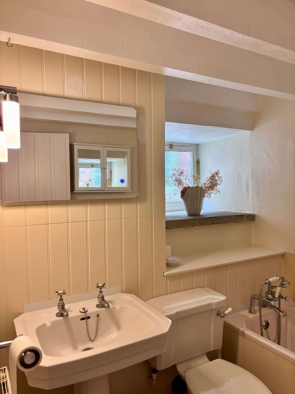 Shower, towels, shampoo
