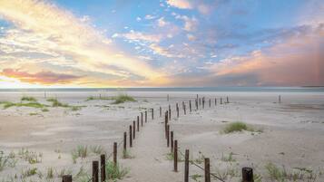Plage, chaises longues, serviettes de plage