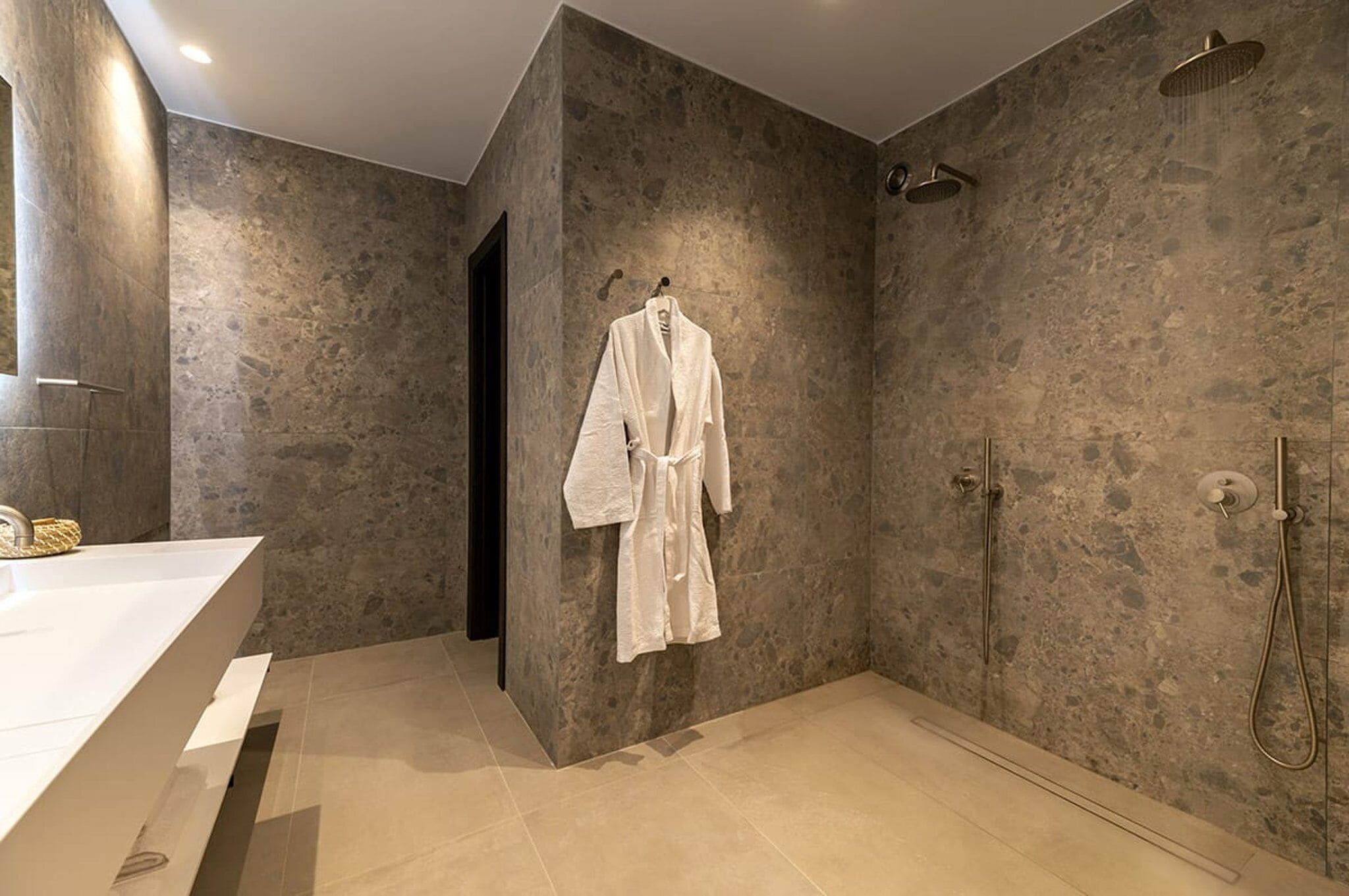 Shower, towels, soap, shampoo