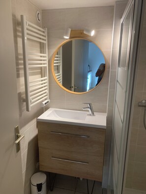 Shower, hair dryer, toilet paper
