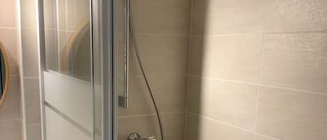 Shower, hair dryer, toilet paper