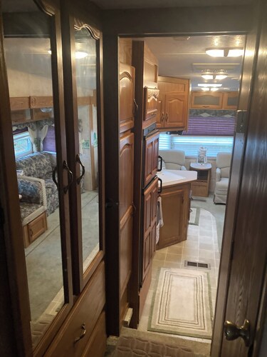 27 foot fifth wheel on a small private campground.  Pets allowed.