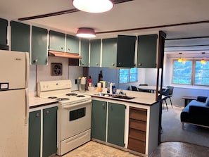 Oven, stovetop - Serene 1-bedroom cabin with AC on beautiful Beaver Island (Beaver Island)