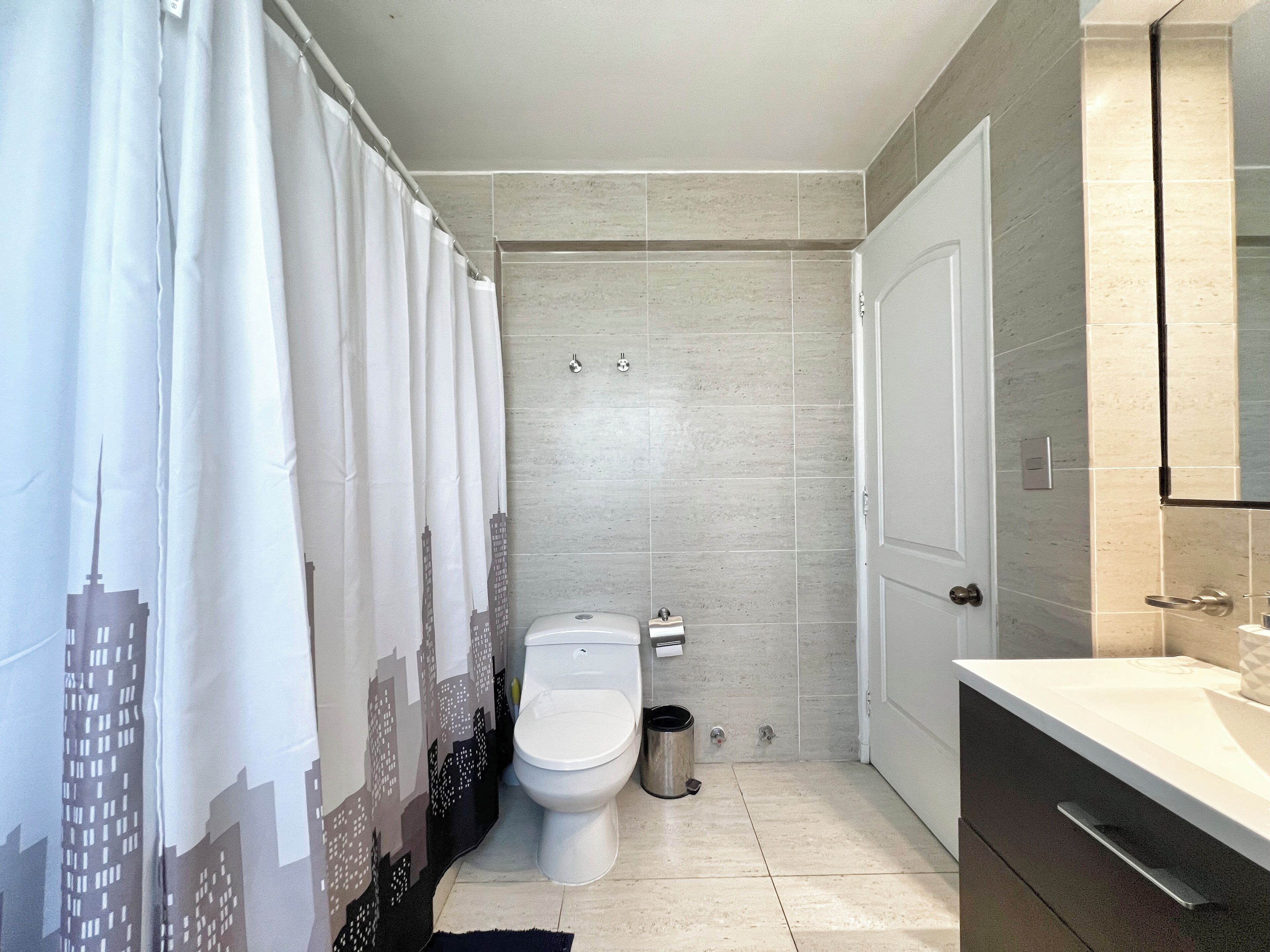 Hair dryer, towels, toilet paper