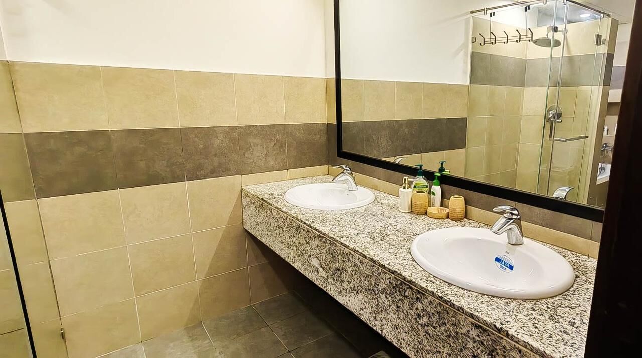 Shower, jetted tub, hair dryer, towels
