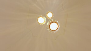 A ceiling with three circular light fixtures. - Room-terrazza del Sole -camera Levante (Positano)