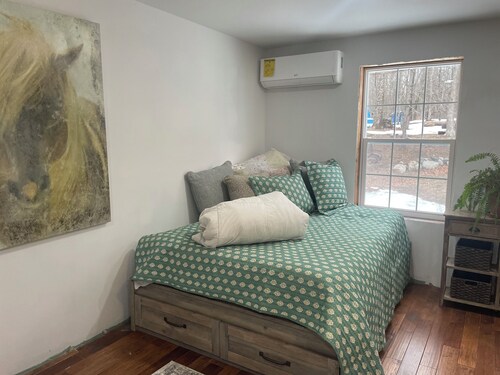 Farm stay with adorable animals, beautiful wooded trails and an inground pool.