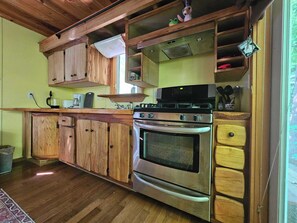 Private kitchen - Peaceful Streamside 1-bedroom cabin with AC edge of Pisgah, Craggy (Barnardsville)