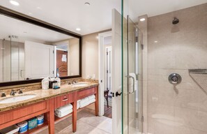 Shower, hair dryer, towels - Maui Resort Rentals: Honua Kai - 3 Total Bedrooms, Stunning 6th Floor Ocean AND West Maui Mountain Views! (Lahaina)