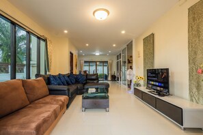 Living area - First Private Pool Villa, 4-bedroom private pool villa in peaceful Ao Nang, (Ao Nang)