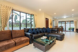 Living area - First Private Pool Villa, 4-bedroom private pool villa in peaceful Ao Nang, (Ao Nang)