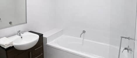 Hair dryer, towels, toilet paper