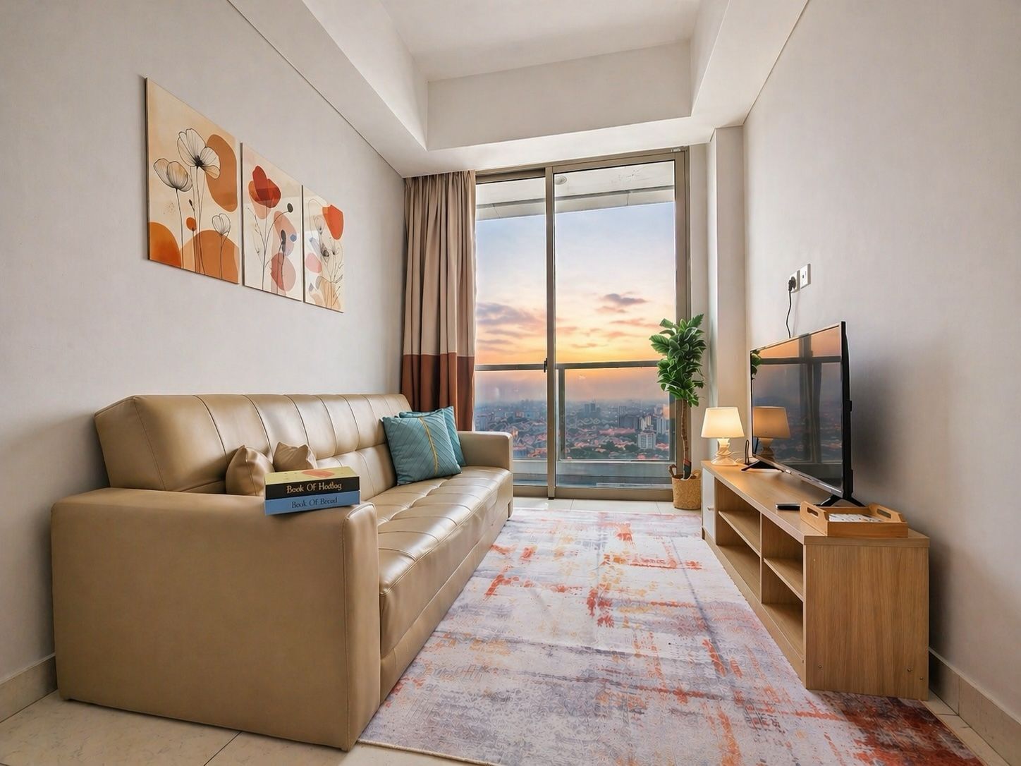Apartment, 3 Bedrooms, City View | Living area | 43-inch Smart TV with cable channels