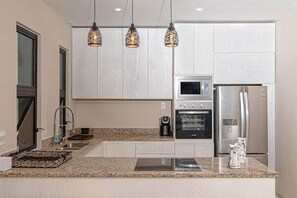 Fridge, microwave, oven, stovetop - PENTHOUSE PRINCE, loft & rooftop jaccuzi spa (Puerto Morelos)