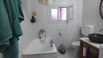 Douche, séchoir à cheveux, serviettes fournies