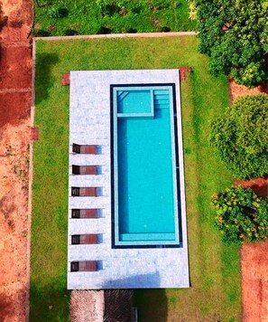 Outdoor pool, sun loungers