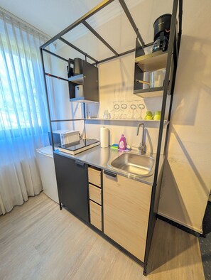 Comfort Studio | Private kitchen | Fridge, microwave, cookware/dishes/utensils - Feeling Spessart (Spessart)