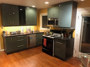 Fridge, microwave, oven, dishwasher