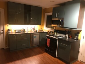 Fridge, microwave, oven, dishwasher