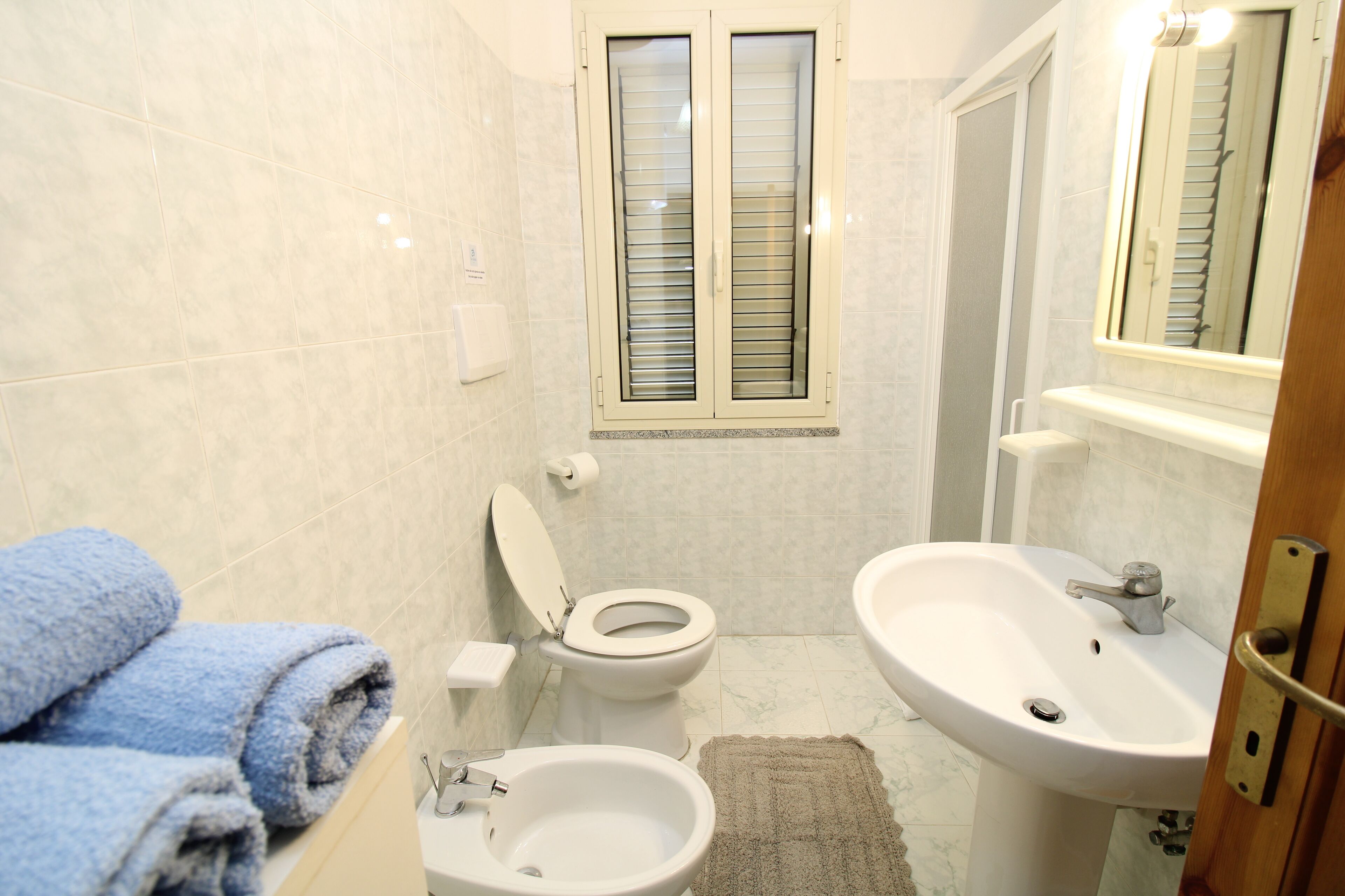 Shower, hair dryer, bidet, towels
