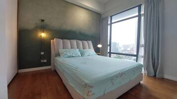 Desk, blackout curtains, iron/ironing board, free WiFi