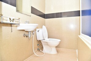 Shower, free toiletries, hair dryer, towels