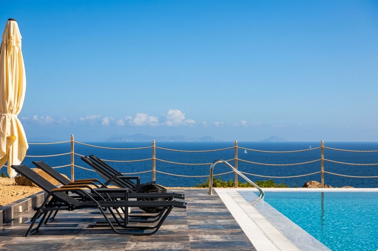 Outdoor pool, sun loungers