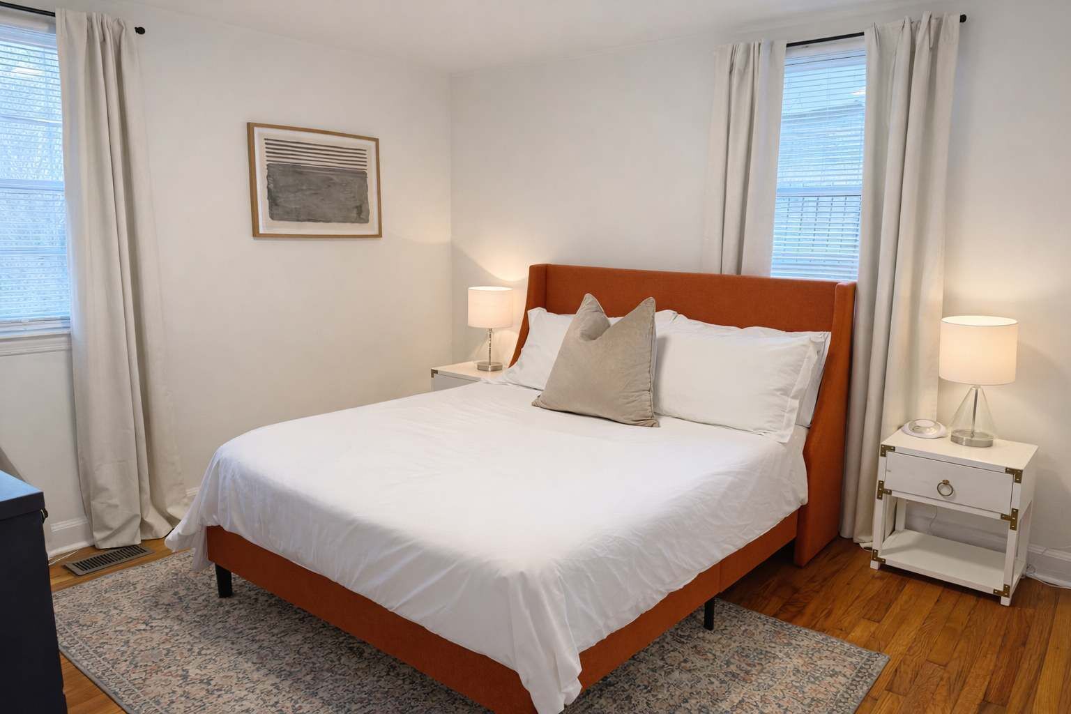 2 bedrooms, desk, iron/ironing board, travel crib