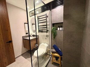 Douche, sèche-cheveux, serviettes fournies, papier toilette
