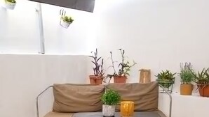 A hot tub with a sofa and potted plants in a sunlit outdoor area. - Athens Central Jacuzzi Retreat (Athens)
