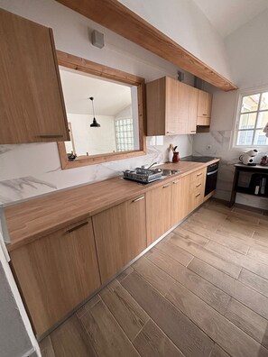 Fridge, oven, stovetop, electric kettle