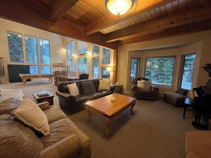 Smart TV, fireplace, video games, DVD player