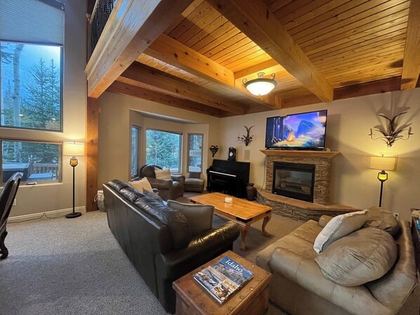 Smart TV, fireplace, video games, DVD player