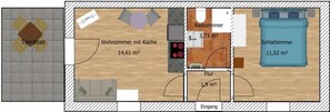 Floor plan - Time out on Rügen - Cozy bungalow apartment with terrace in Sassnitz-Lancken (Sassnitz)