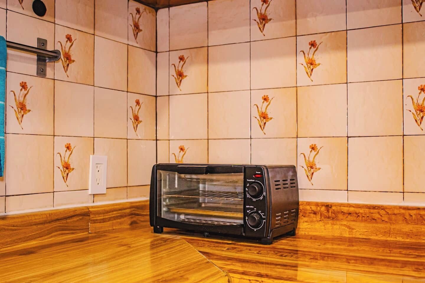 Handy toaster oven ready to heat or prepare quick snacks anytime.