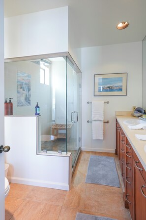 Shower, hair dryer, towels - Private Home on Tidal Bolinas Lagoon in Seadrift (Stinson Beach)