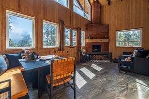 Fireplace, books