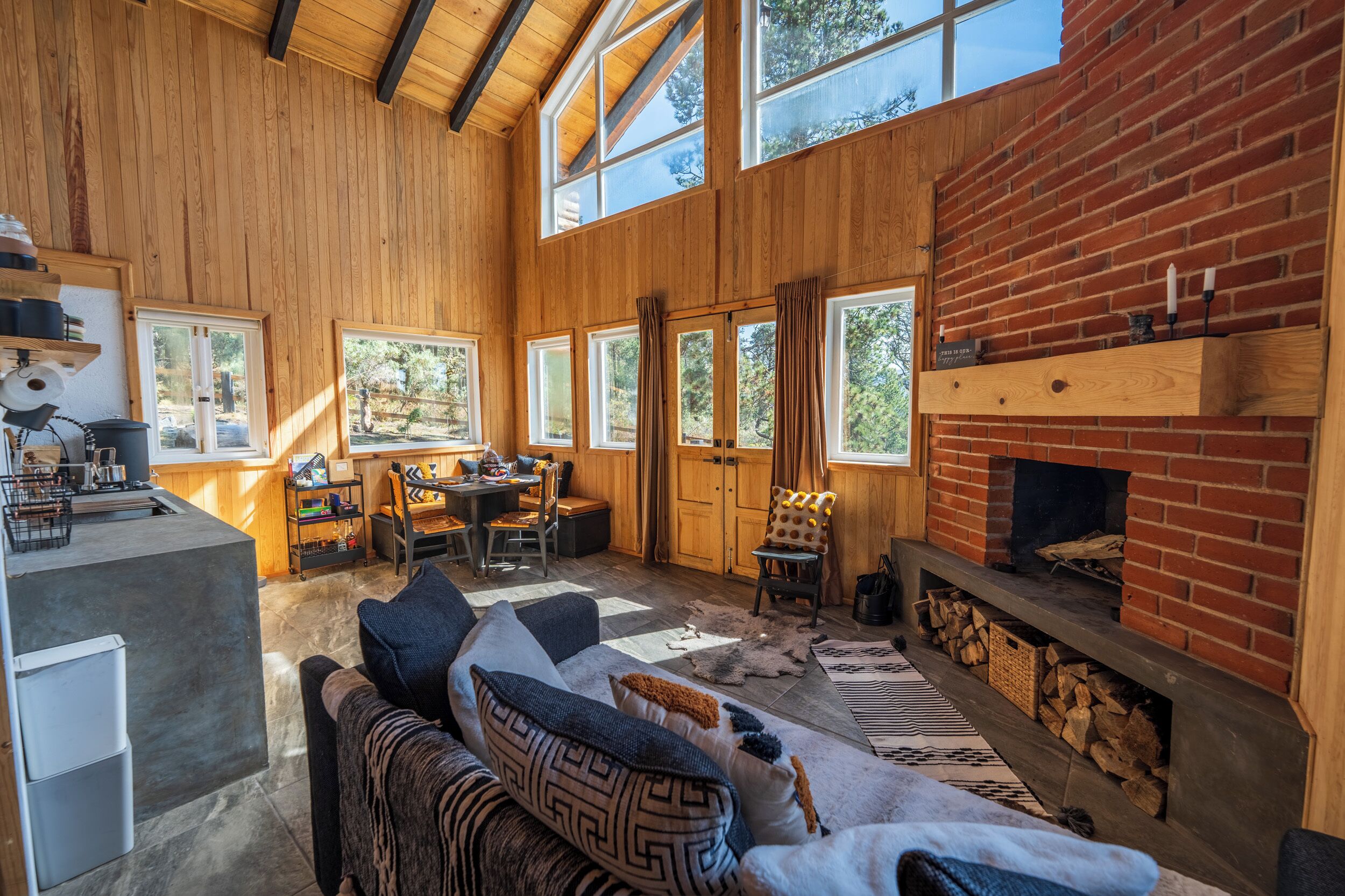 Fireplace, books