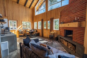 Fireplace, books