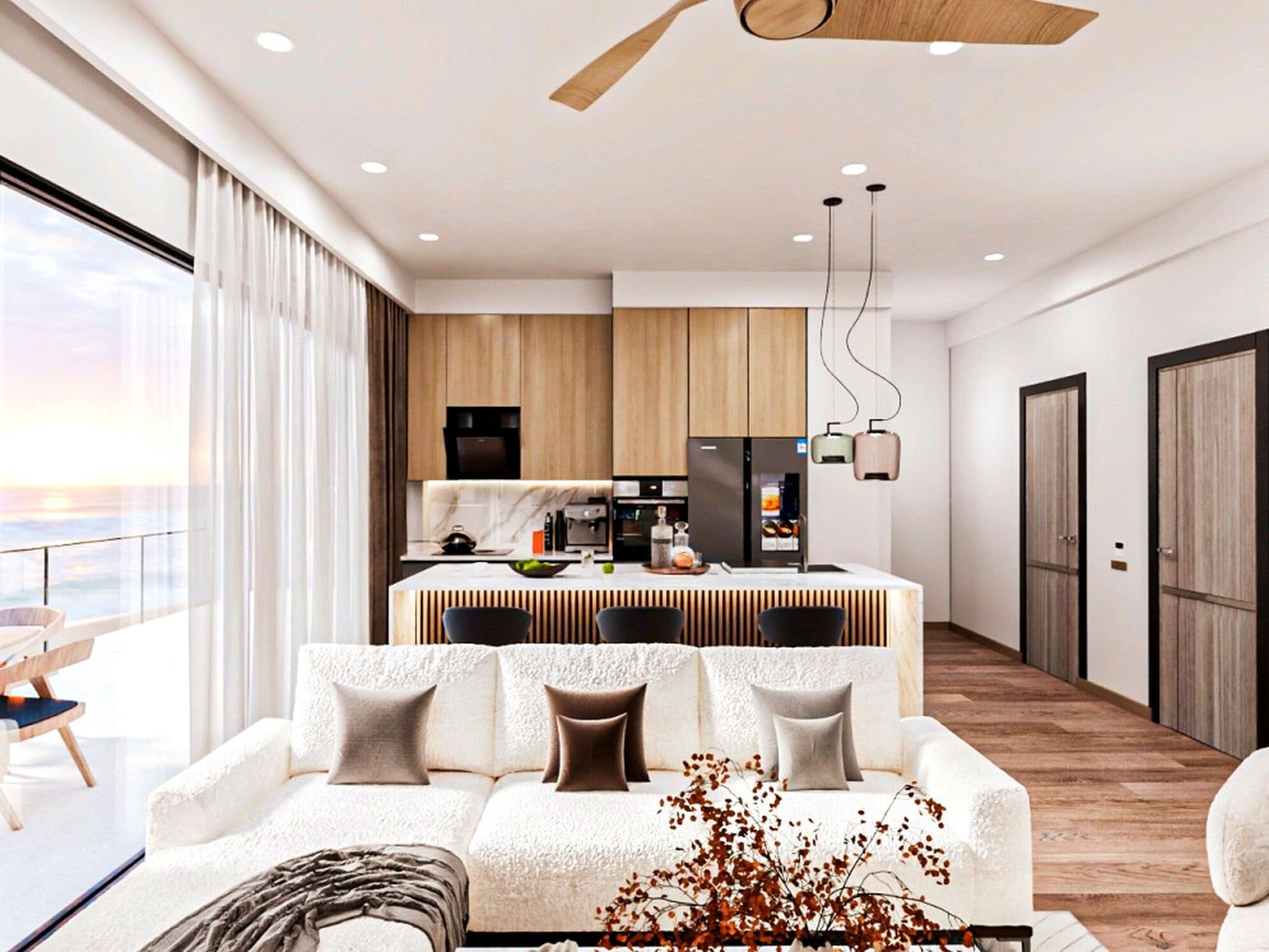 奢华开间, 阳台, 海景 | 起居区