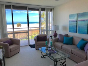 Living area - Beach view. Wall to wall windows in all rooms. (Marco Island)