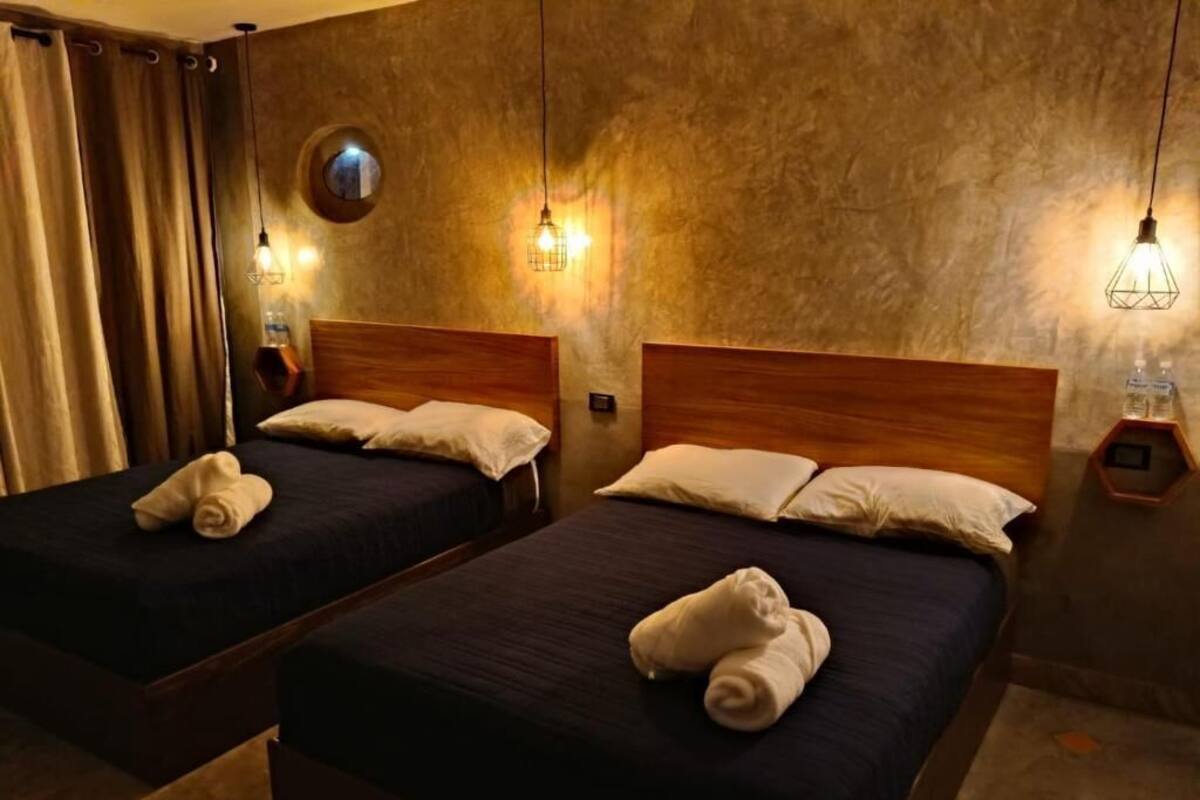 Phòng 4 tiện nghi đơn giản, quang cảnh vườn