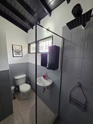 Dusche, Haartrockner, Handtücher, Seife