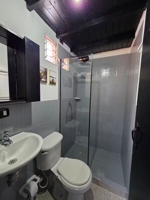 Dusche, Haartrockner, Handtücher, Seife