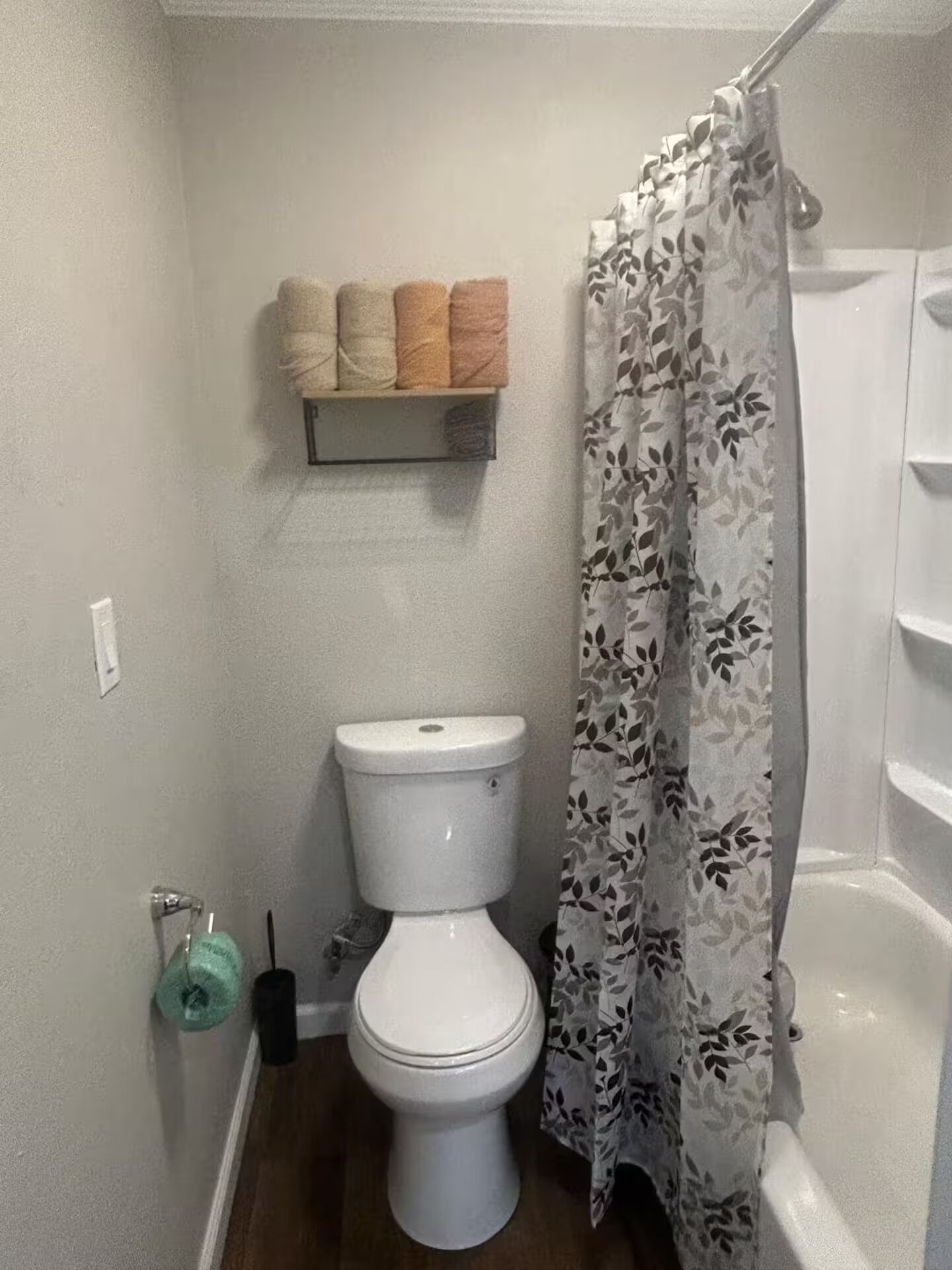 Shower, towels, toilet paper