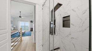 Shower, hair dryer, towels - Oceanfront Flagler Beach Luxury Home | 4BR/4BA | Balconies, Private Beach Walkover (Flagler Beach)